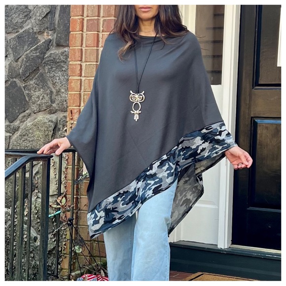 07 Boho Chic Stylish Camo Trim Poncho - Picture 7 of 10